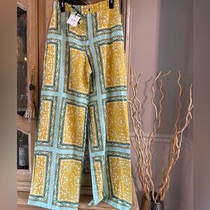 NWT Zara Yellow and Green Wide Leg Pants